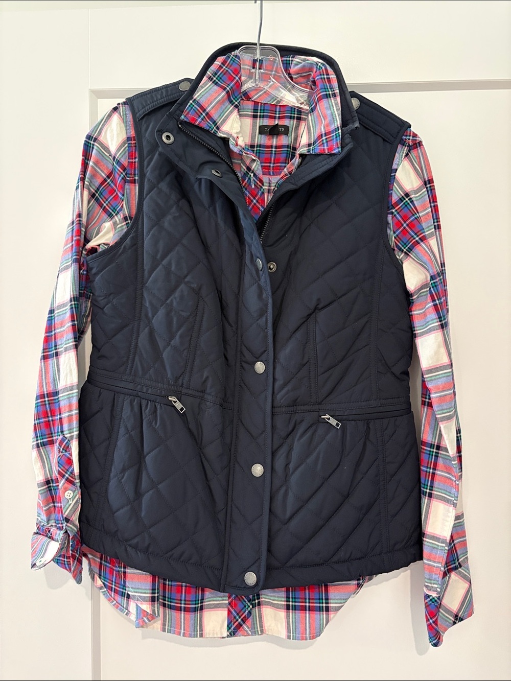 Talbots Quilted Navy Vest with Zip Pockets